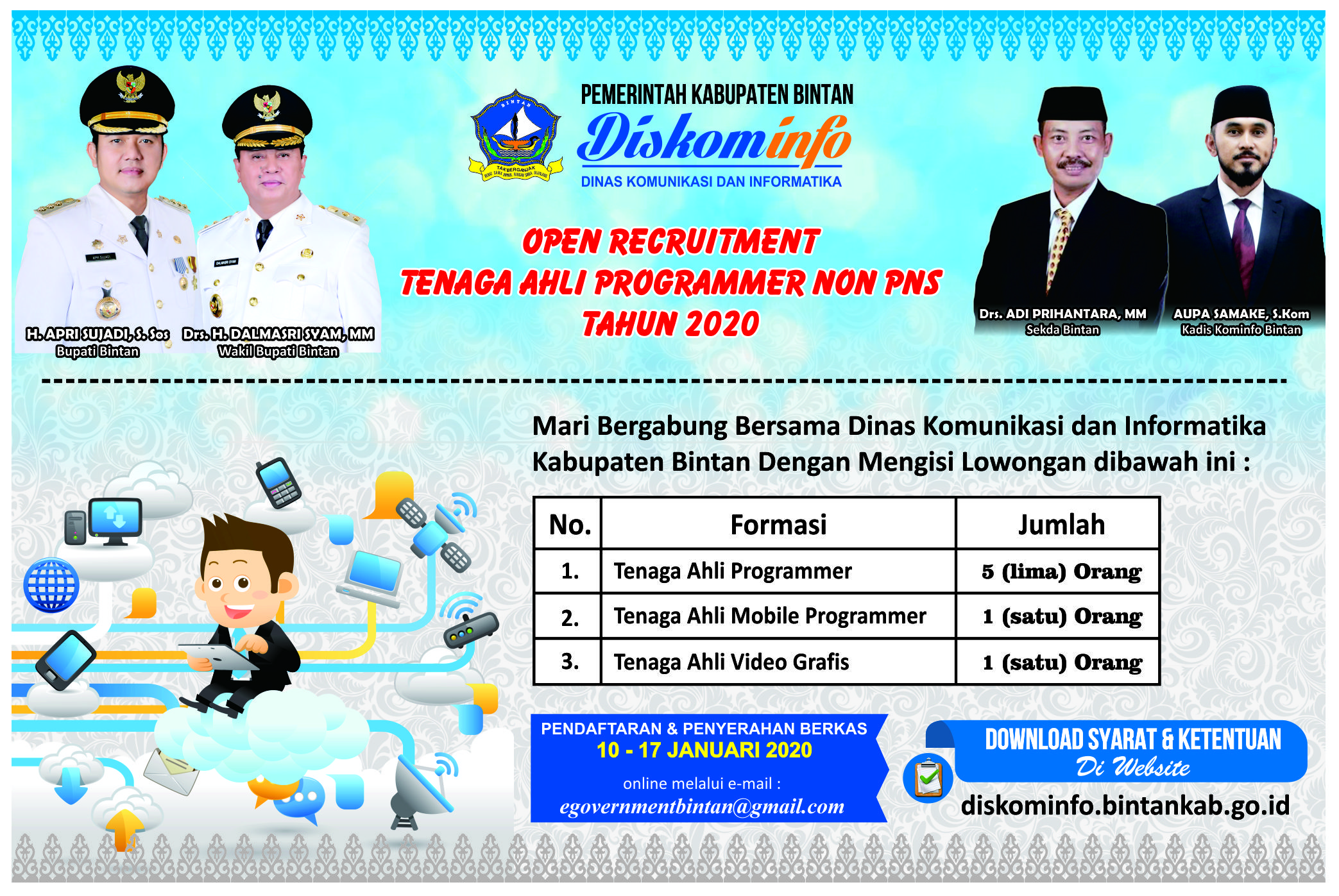 OPEN RECRUITMENT TENAGA AHLI PROGRAMMER NON PNS DINAS KOMUNIKASI DAN INFORMATIKA KABUPATEN BINTAN TAHUN 2020