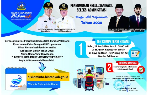 Hasil Seleksi Administrasi Calon Tenaga Ahli Programmer Dinas Komunikasi Dan Informatika Kabupaten Bintan Tahun 2020