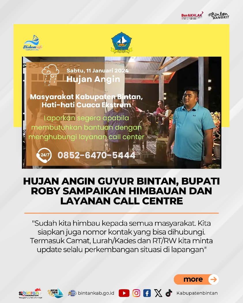 Hujan Angin Guyur Bintan, Bupati Roby Sampaikan Himbauan dan Layanan Call Centre